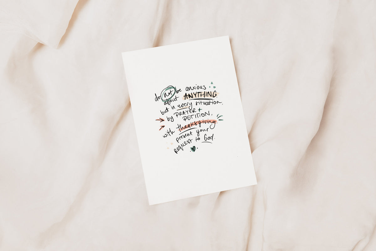 A5 Card | Philippians 4 | Christian Encouragement | Bible Study Journaling | For Women | Neutral Bookmark and Print | Minimalist Simple