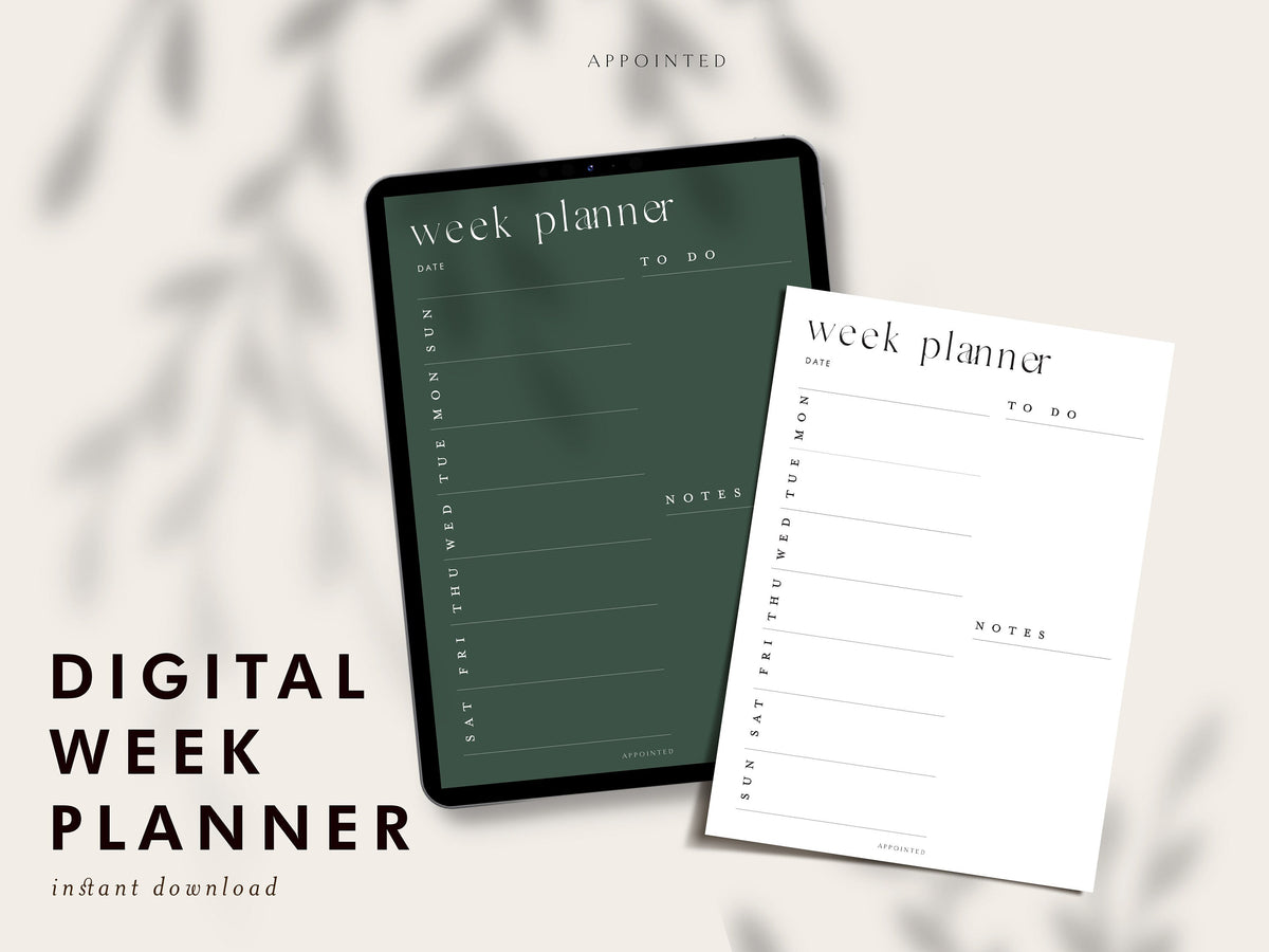 Minimalist Digital Week Planner | Weekly Schedule | To Do List | Printable | A4 and A5 Size | Weekly Organiser for iPad or to Print
