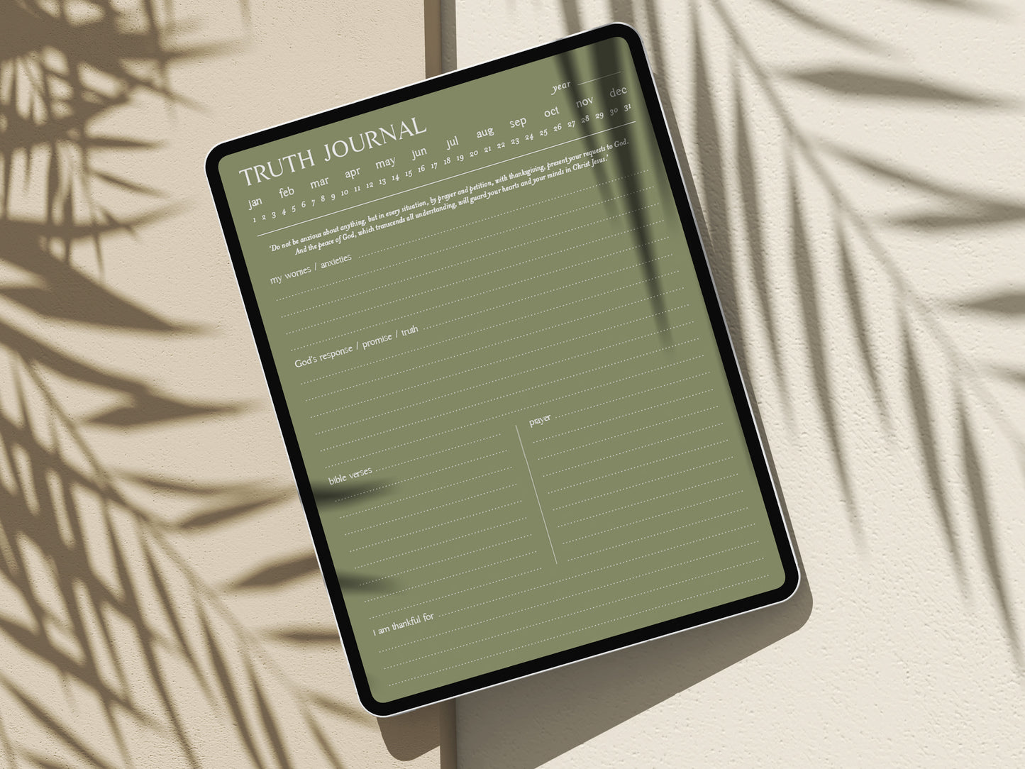 Digital Minimalist Truth Journal to Take Anxious Thoughts Captive | 5 PDF's For Print/iPad | Bible Notes Journal | Goodnotes | Phil 4:6-7