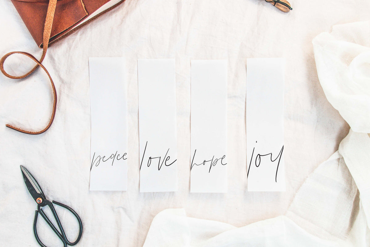 Boho Set of Bookmarks | Vellum Word Bookmark | Bible Verse Journaling | Simple, Beautiful, Cute, Minimalist | Peace, Love, Joy, Hope