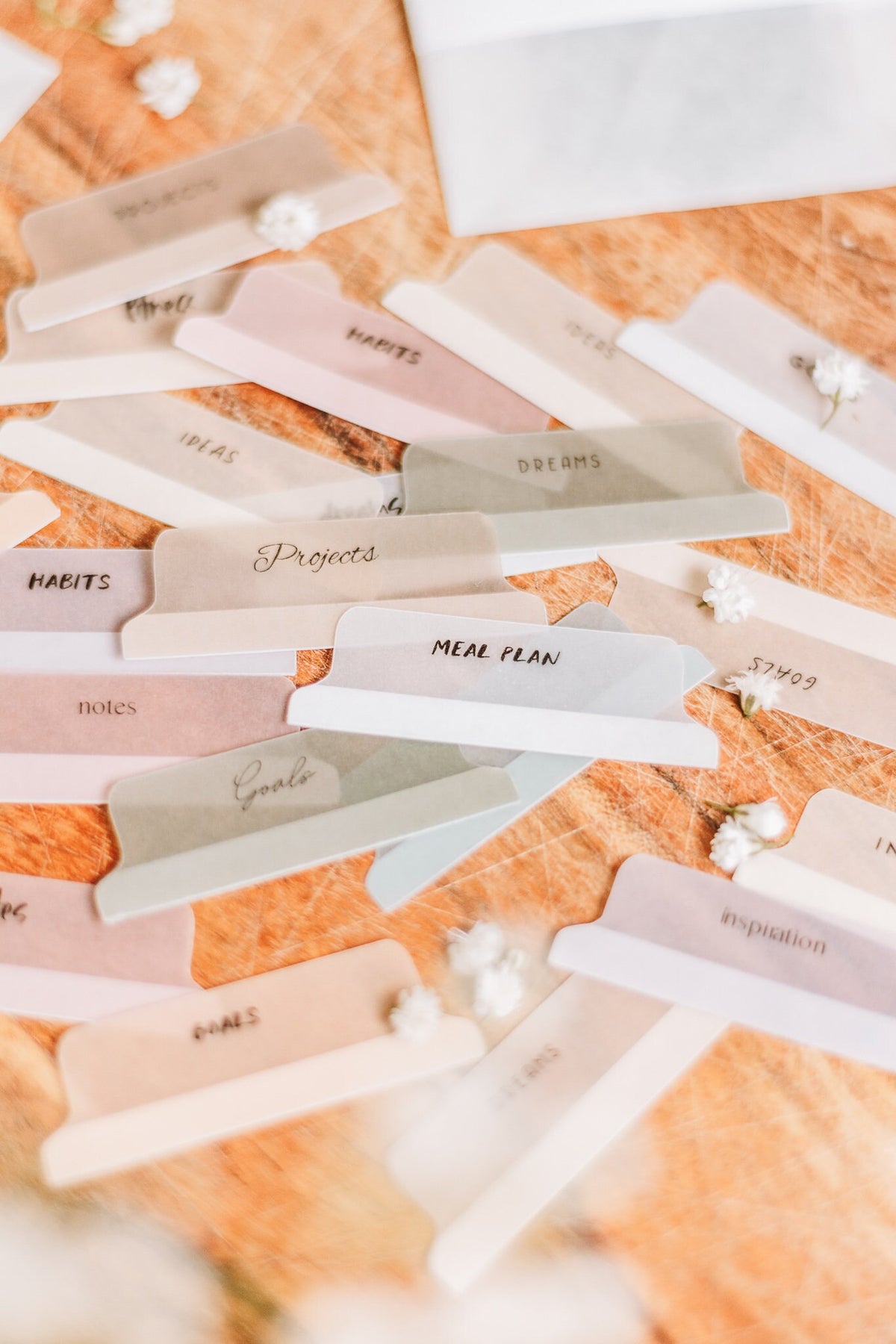 Minimalist 'Wellbeing' Planner Tab Set | Vellum | Beautiful, Simple, Cute Divider Tab Stickers | Translucent Planner Set | Adhesive