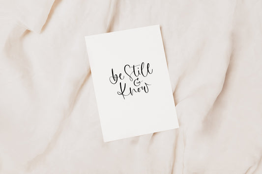 A5 Card | Be Still & Know | Christian Encouragement | Bible Study Journaling | For Women | Neutral Bookmark and Print | Minimalist