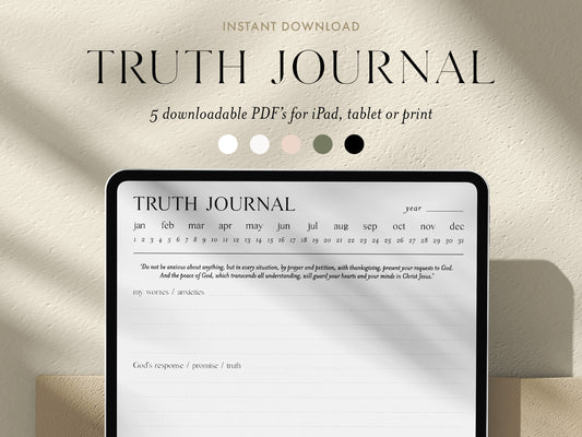 Digital Minimalist Truth Journal to Take Anxious Thoughts Captive | 5 PDF's For Print/iPad | Bible Notes Journal | Goodnotes | Phil 4:6-7