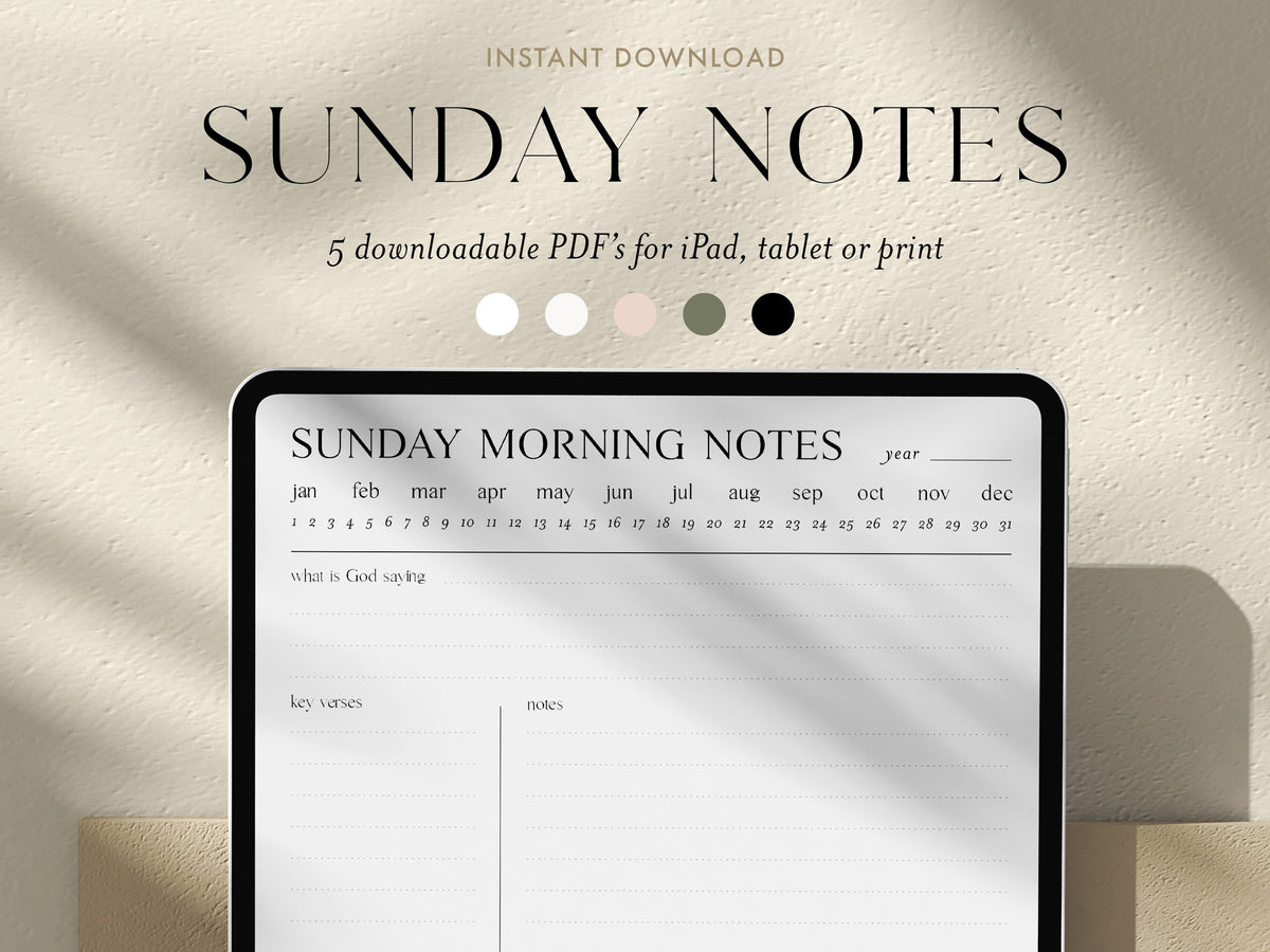 Digital Minimalist Sermon Notes | 5 PDF's For Print or iPad | Bible Study Church Notes Journal | Goodnotes | Procreate | Planner Template