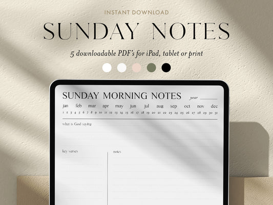 Digital Minimalist Sermon Notes | 5 PDF's For Print or iPad | Bible Study Church Notes Journal | Goodnotes | Procreate | Planner Template