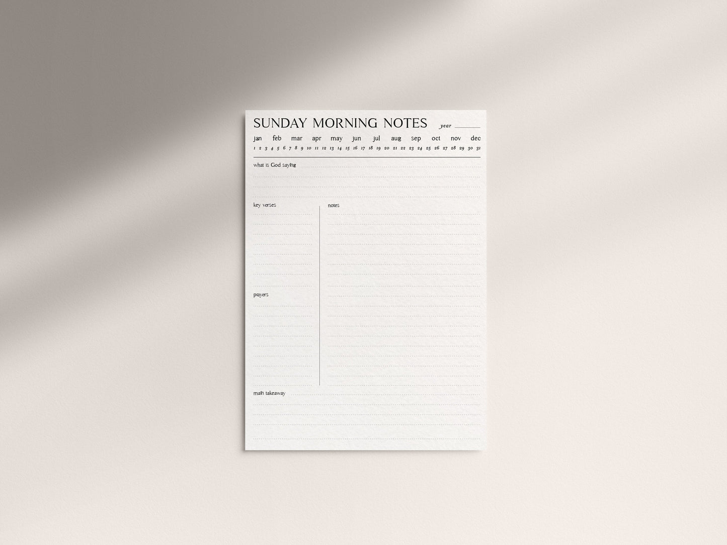 Digital Minimalist Sunday Morning Notes | 5 PDF's For Print/iPad | Bible Study Church Notes Journal | Goodnotes Procreate | Planner Template