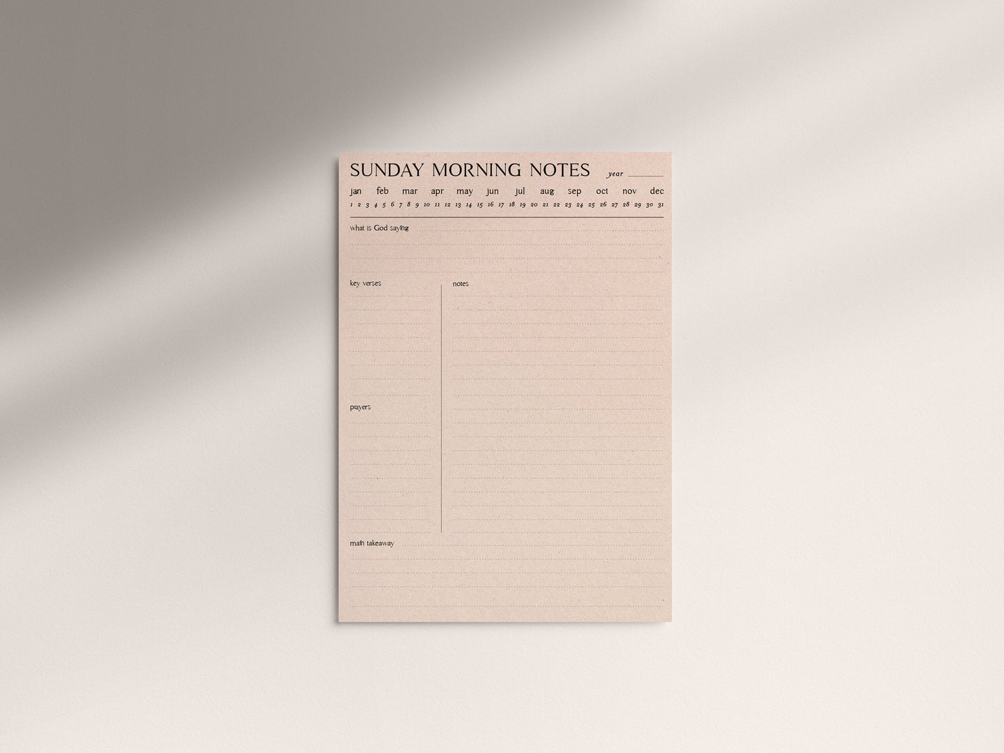 Digital Minimalist Sunday Morning Notes | 5 PDF's For Print/iPad | Bible Study Church Notes Journal | Goodnotes Procreate | Planner Template