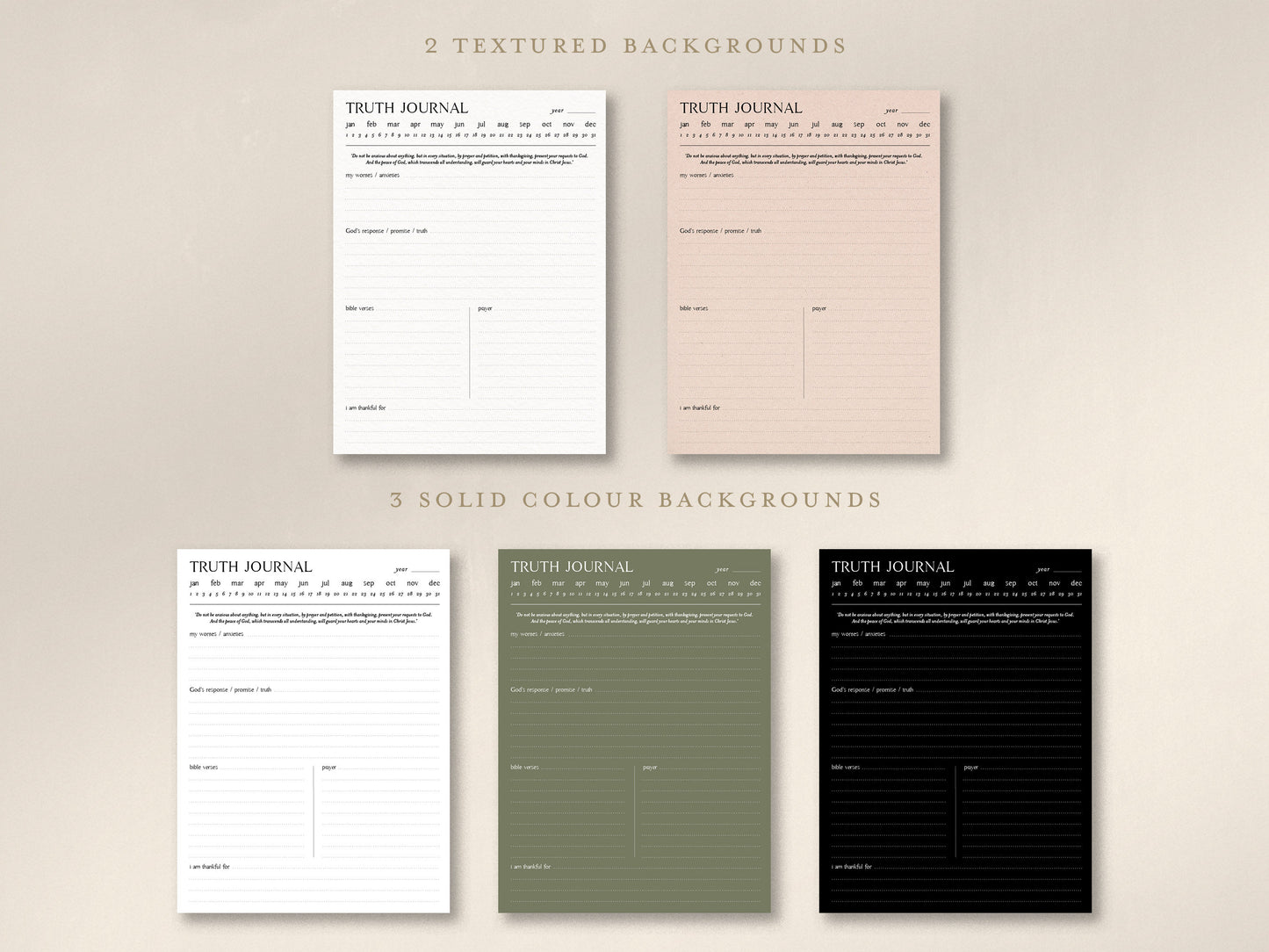 Digital Minimalist Truth Journal to Take Anxious Thoughts Captive | 5 PDF's For Print/iPad | Bible Notes Journal | Goodnotes | Phil 4:6-7