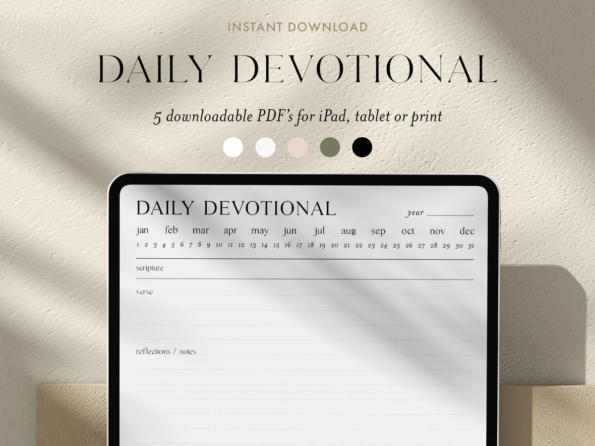 Digital Minimalist Daily Devotional | 5 PDF's For Print/iPad | Bible Study Devotional Notes Journal | Goodnotes Procreate | Planner Template