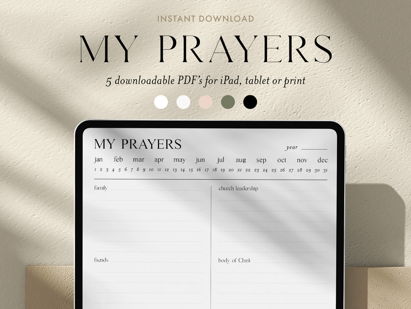 Digital Minimalist Prayer Journal | 5 PDF's For Print or iPad | Bible Study Church Notes Journal | Goodnotes | Procreate | Planner Template