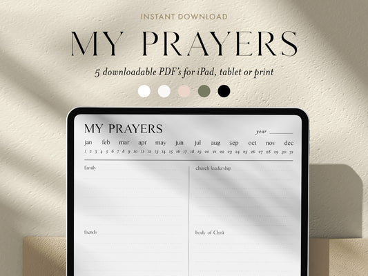 Digital Minimalist Prayer Journal | 5 PDF's For Print or iPad | Bible Study Church Notes Journal | Goodnotes | Procreate | Planner Template