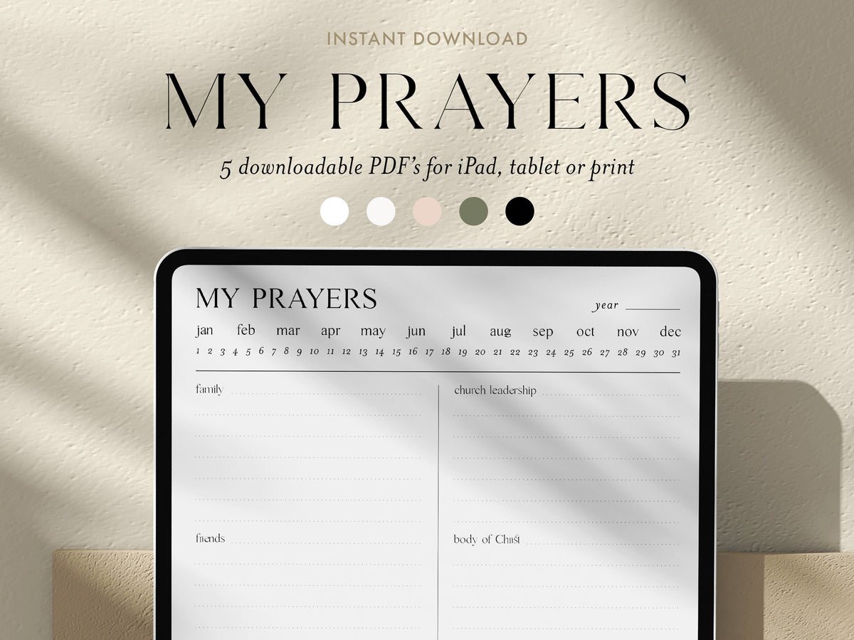 Digital Minimalist Prayer Journal | 5 PDF's For Print or iPad | Bible Study Church Notes Journal | Goodnotes | Procreate | Planner Template