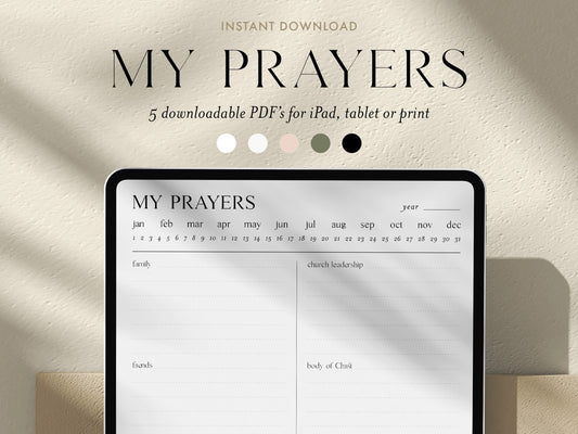Digital Minimalist Prayer Journal | 5 PDF's For Print or iPad | Bible Study Church Notes Journal | Goodnotes | Procreate | Planner Template