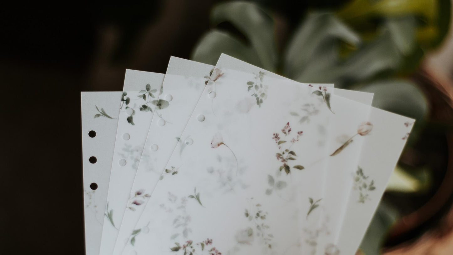 A5 Ring Planner Dashboards, Dividers | Hobonichi | Timeless Floral Pattern | A5 Planner Dividers | Set of 4 Vellum Separators for Filofax | Botanical Elegant