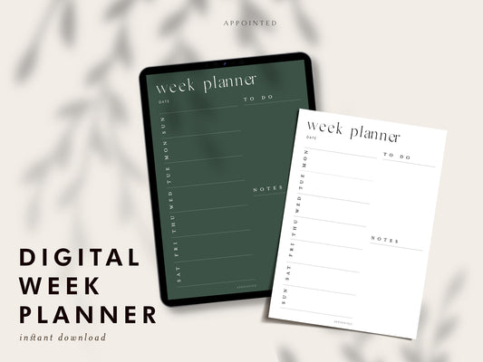 Minimalist Digital Week Planner | Weekly Schedule | To Do List | Printable | A4 and A5 Size | Weekly Organiser for iPad or to Print